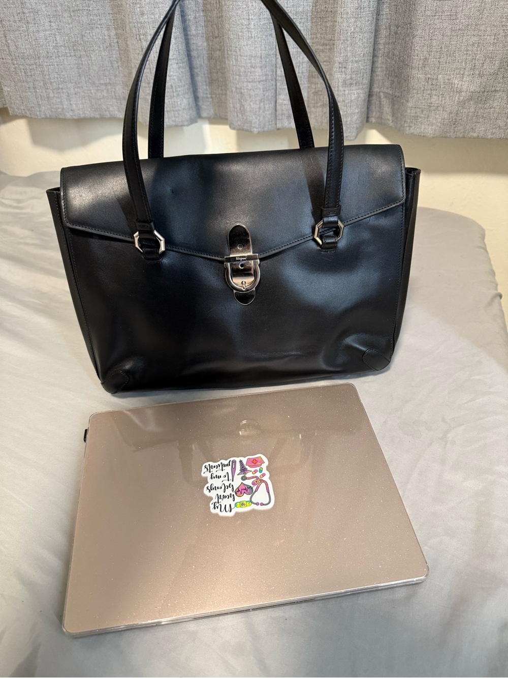 Ferragamo black leather (laptop fits) (laptop not included)